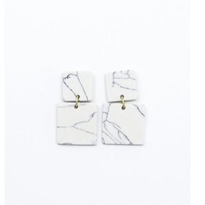 Square Biz White Marble Earrings